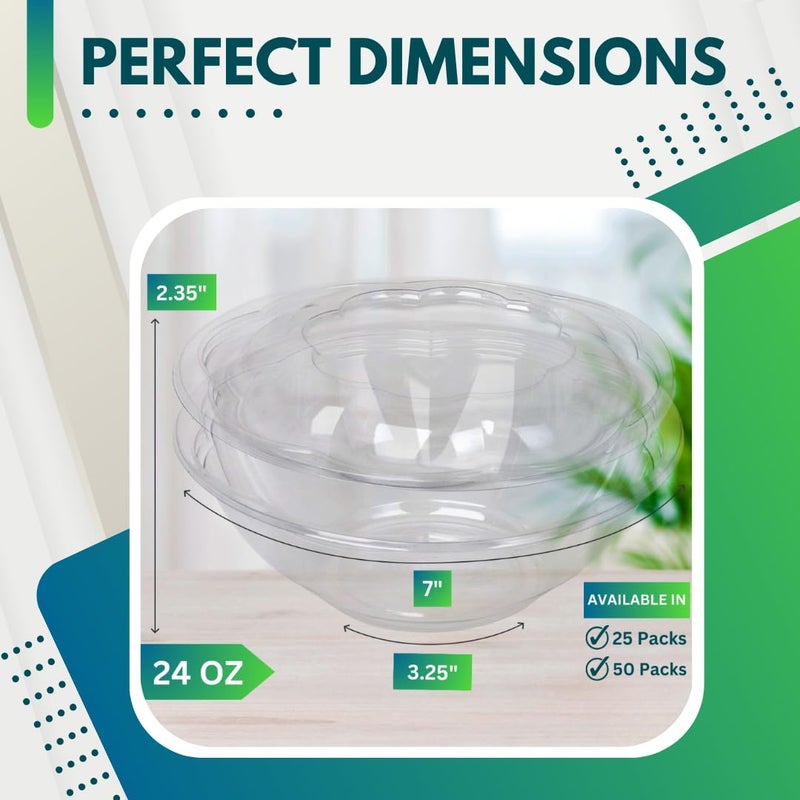 Green Direct 24 oz Disposable Clear Plastic Salad Bowls with Lids Pack of 50, To-Go Party Containers for Lunch, Serving, To go Serving Bowls - Image 2